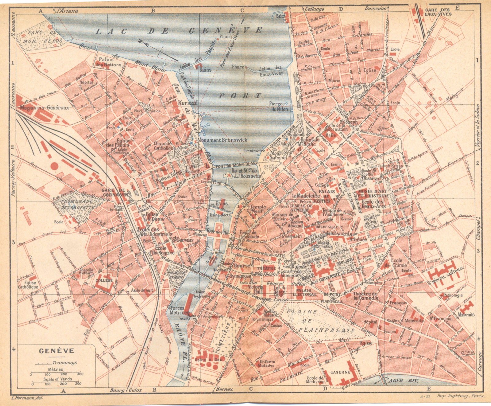 SWITZERLAND. Genève 1925 old vintage map plan chart